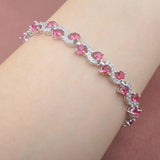 Rose Red Crystal Bracelet Women CZ Silver Bangle 7-8 inc