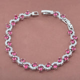 Rose Red Crystal Bracelet Women CZ Silver Bangle 7-8 inc