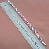 Rose Red Crystal Bracelet Women CZ Silver Bangle 7-8 inc
