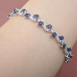 Rose Red Crystal Bracelet Women CZ Silver Bangle 7-8 inc