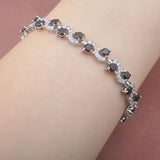Rose Red Crystal Bracelet Women CZ Silver Bangle 7-8 inc