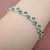 Rose Red Crystal Bracelet Women CZ Silver Bangle 7-8 inc