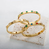 Stainless Steel Crystal Bracelet Colorful CZ Zircon Bangle For Women