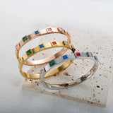 Stainless Steel Crystal Bracelet Colorful CZ Zircon Bangle For Women