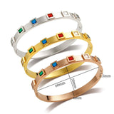 Stainless Steel Crystal Bracelet Colorful CZ Zircon Bangle For Women