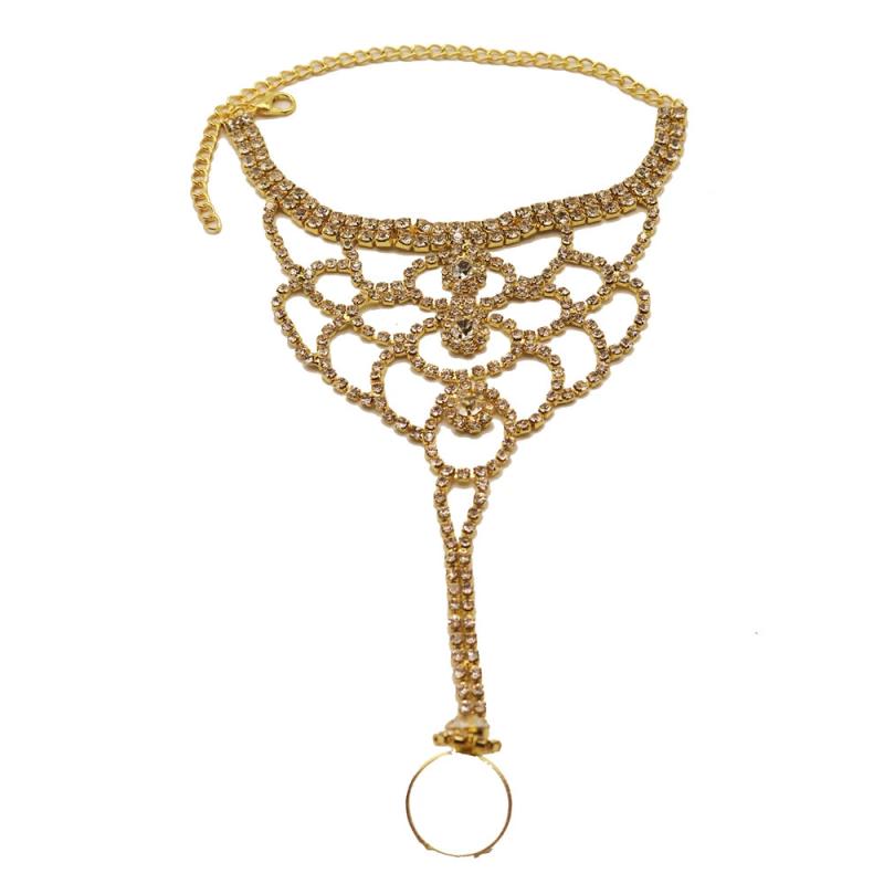 Full Rhinestone Hollow Ring Handchain Bohemian Wind Crystal Claw Chain Jewelry
