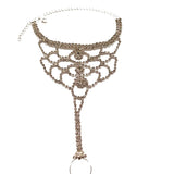 Full Rhinestone Hollow Ring Handchain Bohemian Wind Crystal Claw Chain Jewelry