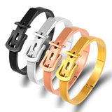 Men Wrist Buckle Belt Bracelets Titanium Steel Bangles Punk Street Jewelry