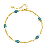 Golden Fatima Hand Bracelet with Eye Beaded Link