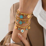 316L Stainless Steel Bracelet Natural Stone Flower Evil Eye Charm Bracelet
