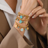 316L Stainless Steel Bracelet Natural Stone Flower Evil Eye Charm Bracelet