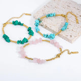 Turquoise Pink Stone Stainless Steel Bracelet 18K Plated Jewelry