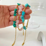 Turquoise Pink Stone Stainless Steel Bracelet 18K Plated Jewelry