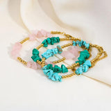 Turquoise Pink Stone Stainless Steel Bracelet 18K Plated Jewelry