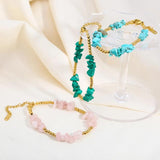 Turquoise Pink Stone Stainless Steel Bracelet 18K Plated Jewelry