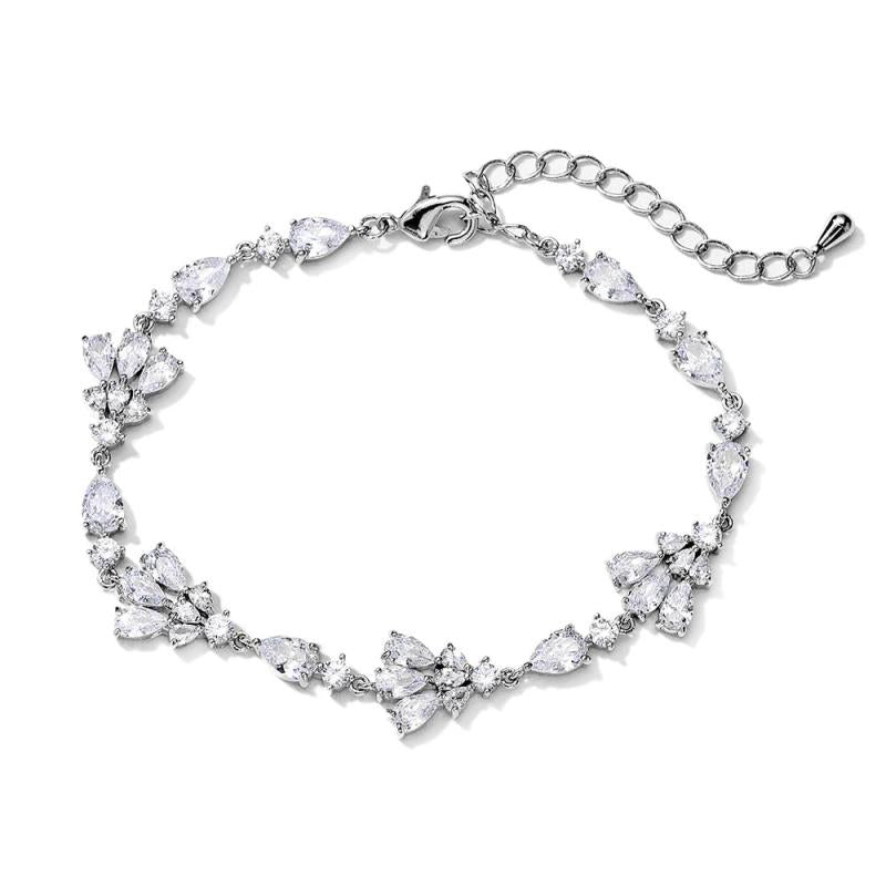 Uilz Water Drop CZ Leaf Bracelet for Women Adjustable Bride Wedding Jewelry
