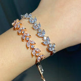 Uilz Water Drop CZ Leaf Bracelet for Women Adjustable Bride Wedding Jewelry