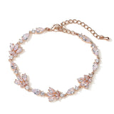 Uilz Water Drop CZ Leaf Bracelet for Women Adjustable Bride Wedding Jewelry