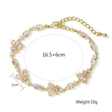 Uilz Water Drop CZ Leaf Bracelet for Women Adjustable Bride Wedding Jewelry