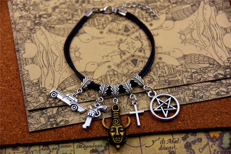 TV Series Leather Car Gun Star Charm Bracelet Pendant
