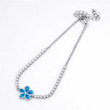 Fire Opal Flower Bracelet Zircon Round Stone Dainty Silver Chain