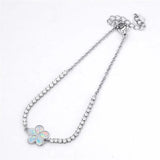 Fire Opal Flower Bracelet Zircon Round Stone Dainty Silver Chain