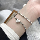 Silver Love Heart Chain Bracelet Necklace Set Vintage Jewelry Gift