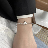 Silver Love Heart Chain Bracelet Necklace Set Vintage Jewelry Gift