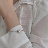 Silver Love Heart Chain Bracelet Necklace Set Vintage Jewelry Gift