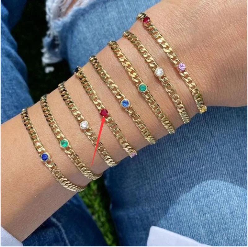High End Red Drill Cuban Bracelet for Women
