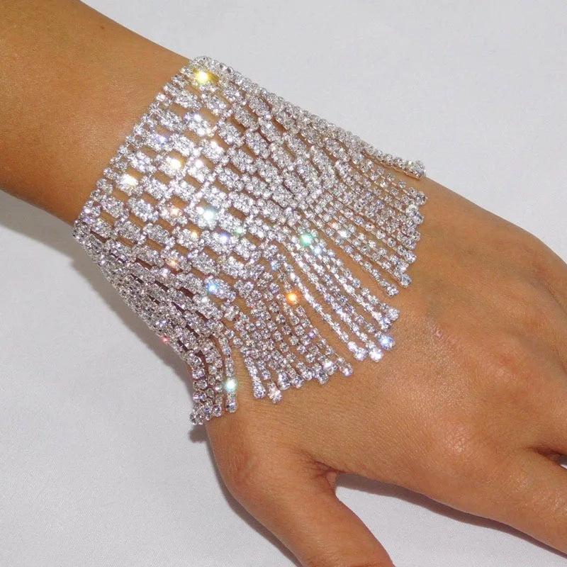 Rhinestone Tassel Bracelet Chain for Women Hand Back Chain Bangles
