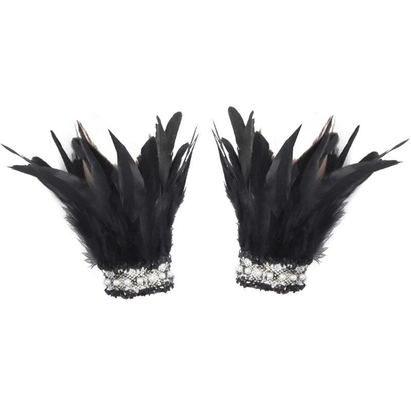 Punk Gothic Feather Wrist Cuff Arm Warmer Party Cosplay Costume