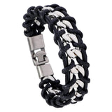 Punk Weave Leather Cuff Bracelet Alloy Braided Chain Charm Wrap Bangle