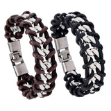 Punk Weave Leather Cuff Bracelet Alloy Braided Chain Charm Wrap Bangle