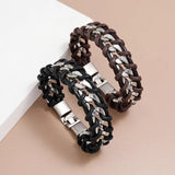 Punk Weave Leather Cuff Bracelet Alloy Braided Chain Charm Wrap Bangle