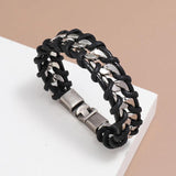 Punk Weave Leather Cuff Bracelet Alloy Braided Chain Charm Wrap Bangle