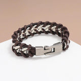Punk Weave Leather Cuff Bracelet Alloy Braided Chain Charm Wrap Bangle