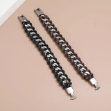 Punk Weave Leather Cuff Bracelet Alloy Braided Chain Charm Wrap Bangle
