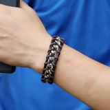 Punk Weave Leather Cuff Bracelet Alloy Braided Chain Charm Wrap Bangle
