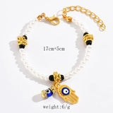 Boho Pearl Hand Bracelet with Evil Eye Beads