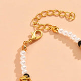 Boho Pearl Hand Bracelet with Evil Eye Beads