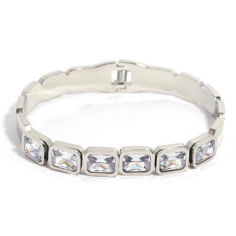 Green Crystal Bangles Stainless Steel Plated Bracelet for Women