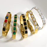 Green Crystal Bangles Stainless Steel Plated Bracelet for Women
