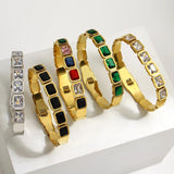 Green Crystal Bangles Stainless Steel Plated Bracelet for Women