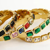 Green Crystal Bangles Stainless Steel Plated Bracelet for Women
