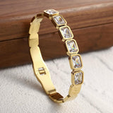 Green Crystal Bangles Stainless Steel Plated Bracelet for Women