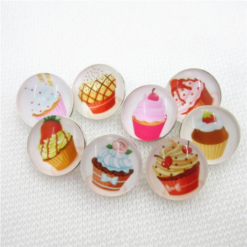 20pcs Mix Glass Cupcake Snap Buttons 18mm DIY Snap Jewelry Pendants