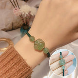 Jade Emerald Rose Beads Bracelet Adjustable Charm Bangle