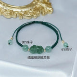 Jade Emerald Rose Beads Bracelet Adjustable Charm Bangle