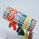 Vintage Letters Embroidery Love Tassel Bracelet for Women